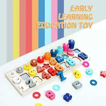 QZMTOY Wooden Montessori Toys for Kids, Toddler Number Puzzles Sorter Counting Shape Stacker Stackin...