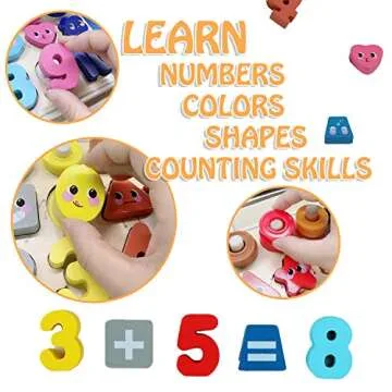 QZMTOY Wooden Montessori Toys for Kids, Toddler Number Puzzles Sorter Counting Shape Stacker Stacking Game Preschool Toys for Boy Girl Learning Education Math Blocks Chunky Puzzles Gift for Toddlers