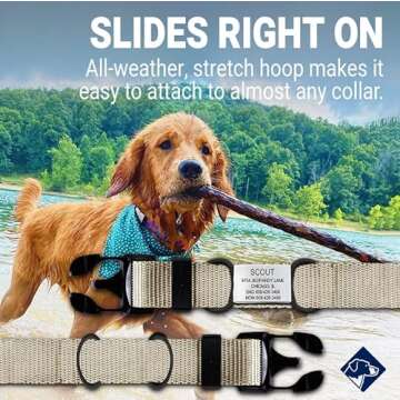 Personalized Dog Tags by ROAD iD | Silent & Durable | Jingle-Free Slide-On Design | Stainless Steel Name Tag Fits Any Collar | Multiple Colors & Sizes for Your Pet's Unique Style