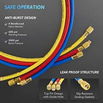 Orion Motor Tech R1234yf AC Gauge Set, 3 Way AC Gauges W Hoses R1234yf R134a Quick Couplers Self Sealing Can Tap for Freon Charging, AC Gauge Kit for R1234yf R134a R404a, 3 Valve Manifold Gauge Set