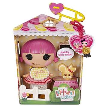 Lalaloopsy Littles Doll: Sprinkle Spice Cookie & Pet Mouse, 7" Baker Figure, Pink/Yellow Outfit, Accessories, Reusable House Playset - Ages 3+