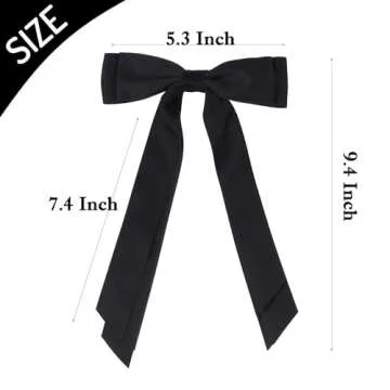 Satin Bow Hair Clips for Women, Silkly Satin Black Beige Hair Ribbon Bow with Long Tail Hair Accessories for Girls (Black Beige)