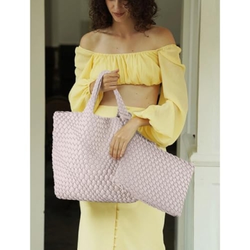 Stylish JINMANXUE Vegan Woven Tote Bag in Creamy White