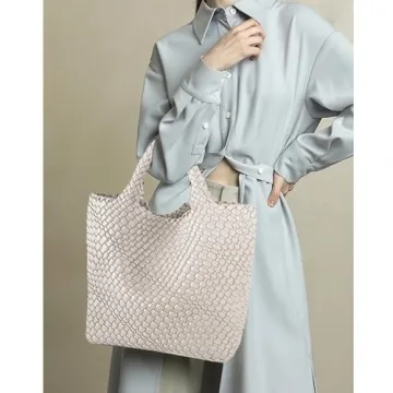 Stylish JINMANXUE Vegan Woven Tote Bag in Creamy White