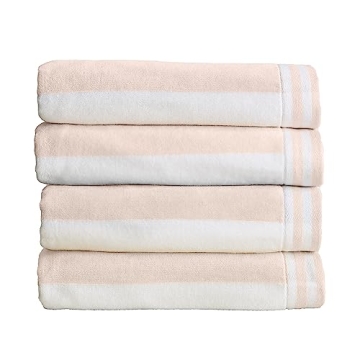 Luxury Beach Towel Set of 4 - Soft, Absorbent Cabana Striped Towels