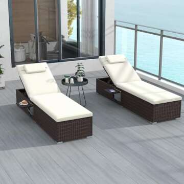 Tangkula Patio Chaise Lounge Set of 2 - Adjustable Recline & Comfort
