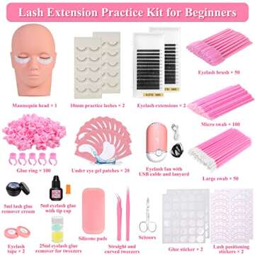 Lash Extension Kit for Beginners, Professional Eye Lashes Extension Kit with Everything: Lash Mannequin Head, Individual Eye Lashes, Glue, Tweezers Lash Extension Supplies for Training Makeup Practice