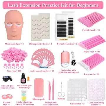 Lash Extension Kit for Beginners, Professional Eye Lashes Extension Kit with Everything: Lash Mannequin Head, Individual Eye Lashes, Glue, Tweezers Lash Extension Supplies for Training Makeup Practice
