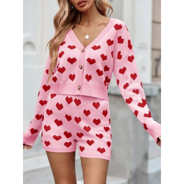 Chic Heart Knit Sweater Set for Women's Valentine's Day