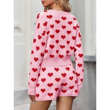 Chic Heart Knit Sweater Set for Women's Valentine's Day