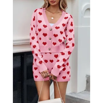 Chic Heart Knit Sweater Set for Women's Valentine's Day