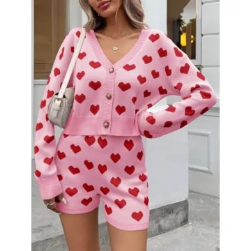 Chic Heart Knit Sweater Set for Women's Valentine's Day