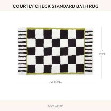 MACKENZIE-CHILDS Bath Rug, Bath Mat for Bathroom Use, Cotton Rug, Black-and-White Courtly Check
