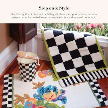 MacKenzie-Childs Bath Rug Cotton Black-and-White Check Mat