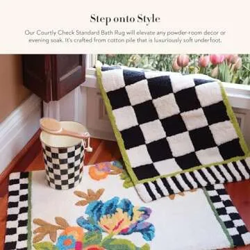 MacKenzie-Childs Bath Rug Cotton Black-and-White Check Mat