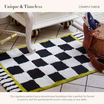 MacKenzie-Childs Bath Rug Cotton Black-and-White Check Mat