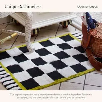 MacKenzie-Childs Bath Rug Cotton Black-and-White Check Mat