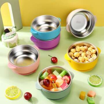 Nuogo 6 Pcs 304 Stainless Steel Baby Bowls with Removable Silicone Shell Toddler Bowls Kids Anti Sca...
