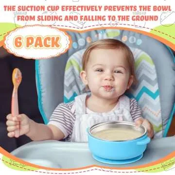 Nuogo 6 Pcs 304 Stainless Steel Baby Bowls with Removable Silicone Shell Toddler Bowls Kids Anti Scald Snack Container for Food Feeding, Dishwasher Safe(Mixed Series Color,Suction-a)