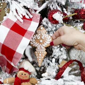 AuldHome Design Gingerbread Cookie Christmas Ornaments (Set of 12); Large Tree, Snowflake and Finial Shaped Holiday Cookie Decorations, 4-5 Inch Size