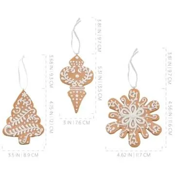 AuldHome Design Gingerbread Cookie Christmas Ornaments (Set of 12); Large Tree, Snowflake and Finial Shaped Holiday Cookie Decorations, 4-5 Inch Size