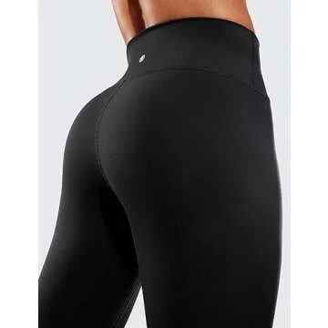 CRZ YOGA Women's Hugged Feeling Compression Leggings 25 Inches - Thick High Waisted Tummy Control Workout Pants Tights Black Medium