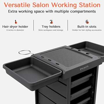 TASALON Salon Trolley Cart for Salon Station - Space Saving Salon Rolling Cart for Extra Storage - H...