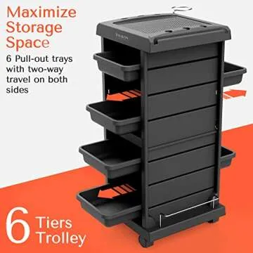 TASALON Salon Trolley Cart for Salon Station - Space Saving Salon Rolling Cart for Extra Storage - Hair Salon Beauty Cart - 6-Tray Salon Cart - Multipurpose Tool Cart - Tattoo Tray