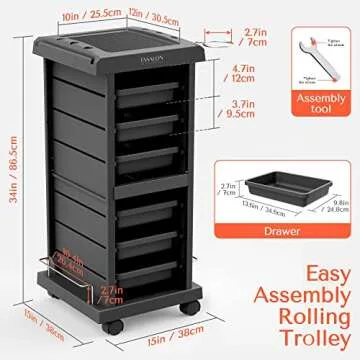 TASALON Salon Trolley Cart for Salon Station - Space Saving Salon Rolling Cart for Extra Storage - Hair Salon Beauty Cart - 6-Tray Salon Cart - Multipurpose Tool Cart - Tattoo Tray