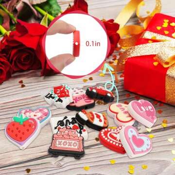 mortd 12Pcs Valentine's Day Silicone Focal Beads, Valentine's Day Heart Silicone Beads XOXO Focal Beads for Beadable Pen Keychain Making, DIY Pen Beads Focal Beads for Valentine's Day Party Supplies
