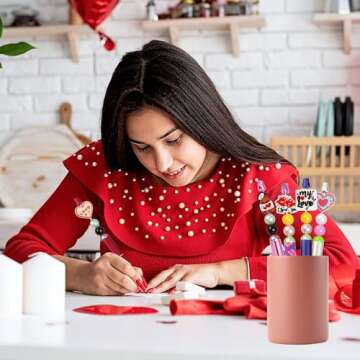 mortd 12Pcs Valentine's Day Silicone Focal Beads, Valentine's Day Heart Silicone Beads XOXO Focal Beads for Beadable Pen Keychain Making, DIY Pen Beads Focal Beads for Valentine's Day Party Supplies