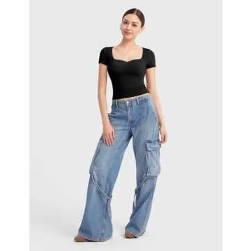 PUMIEY Summer Tops for Women Trendy Short Sleeve Sweetheart Neck Sexy Shirts Going Out Top for Teen Girls Basic Tees,Jet Black Large