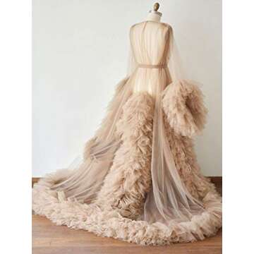 Michealboy Ladies Dressing Gown Perspective Sheer Long Robe Puffy Tulle ,Skin,X-Small