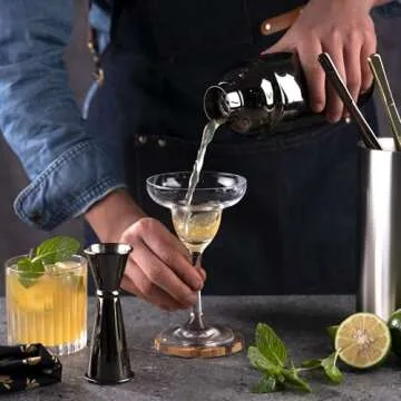 Homestia Black Cocktail Shaker Set, 8 PCS Bartender Kit with All Essential Accessory Tools, 20oz Martini Shaker, Bar Jigger, Mixer Spoon, Fine Mesh Strainer, Muddler, Ice Tong and Bottle Pourers