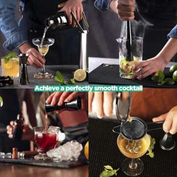 Homestia Black Cocktail Shaker Set, 8 PCS Bartender Kit with All Essential Accessory Tools, 20oz Martini Shaker, Bar Jigger, Mixer Spoon, Fine Mesh Strainer, Muddler, Ice Tong and Bottle Pourers