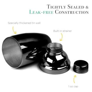 Homestia Black Cocktail Shaker Set, 8 PCS Bartender Kit with All Essential Accessory Tools, 20oz Martini Shaker, Bar Jigger, Mixer Spoon, Fine Mesh Strainer, Muddler, Ice Tong and Bottle Pourers