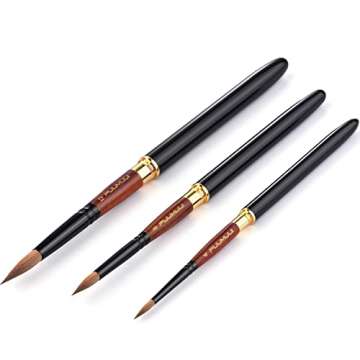 Kolinsky Travel Watercolor Brushes, Fuumuui 3Pcs Plein Air Elegant Kolinsky Sable Watercolor Brushes...