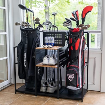 Teal Triangle Pinehurst Golf Organizer for Garage - Storage Rack for 2 Golf Bags