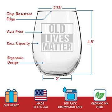 DU VINO Old Lives Matter Stemless Wine Glass - Gift for Seniors