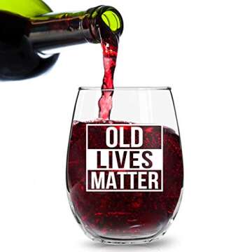 DU VINO Old Lives Matter Stemless Wine Glass - Gift for Seniors