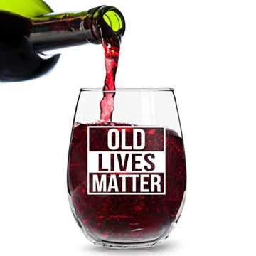 DU VINO Old Lives Matter Stemless Wine Glass - Gift for Seniors