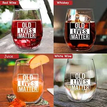 DU VINO Old Lives Matter Stemless Wine Glass - Gift for Seniors