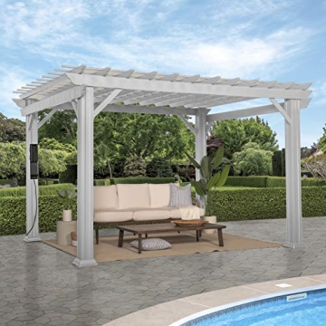 Backyard Discovery Hawthorne 12' x 10' Traditional Galvanized Steel Pergola Kit with Shade Sail Cano...