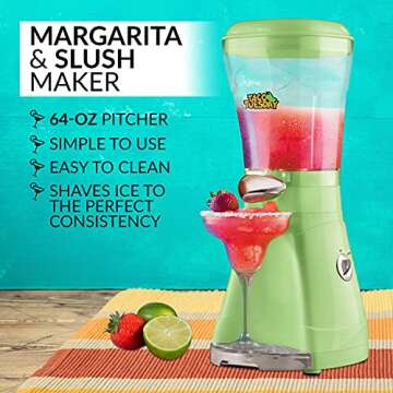 Nostalgia Taco Tuesday Frozen Drink Maker and Margarita Machine for Home - 64-Ounce Slushy Maker wit...