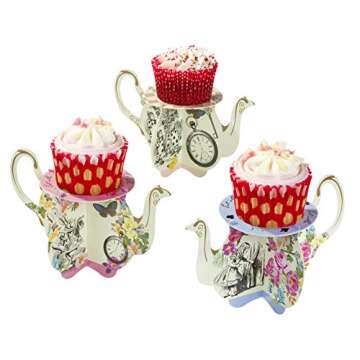 Talking Tables Truly Alice Teapot Cupcake Stands for Tea Parties – 6 Pack, Multicolor