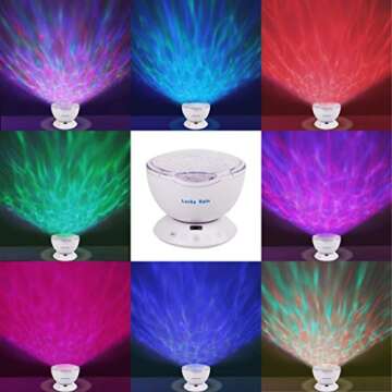 Lucky Rain Ocean Wave Night Light Projector with Music Player Romantic Color Changing LED Party Decorations Projection Lamps Mood Lighting for Living Room Bedroom (White)