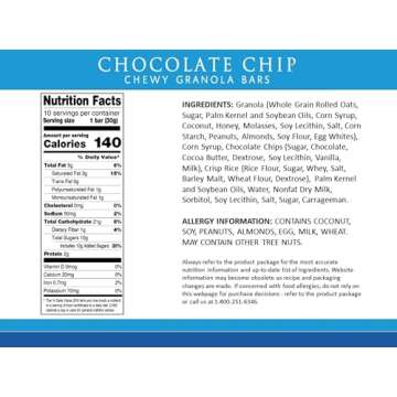 Sunbelt Bakery Chocolate Chip Chewy Granola Bars, 50 - 1.0 OZ Bars (5 Boxes)