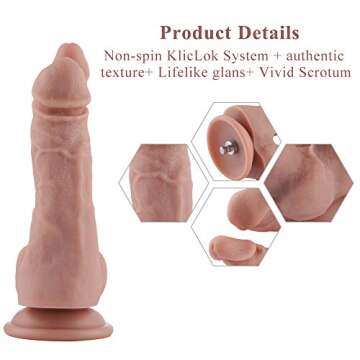 Hismith 7" Double Penis Silicone Dildo for Premium Sex Machine with KlicLok System - Intermediate Series