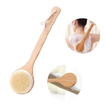 Ithyes Body Brush Dry Brushing Back Scrubber Shower Bath Brush Bamboo Wood Long Handle Natural Bristles exfoliating Massage Improve Blood Circulation Cellulite