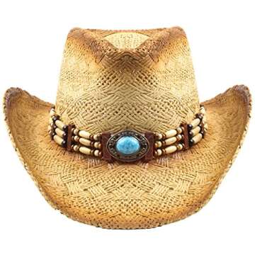 Classic Straw Cowboy Cowgirl Hat Western Outback Wide Brim - M